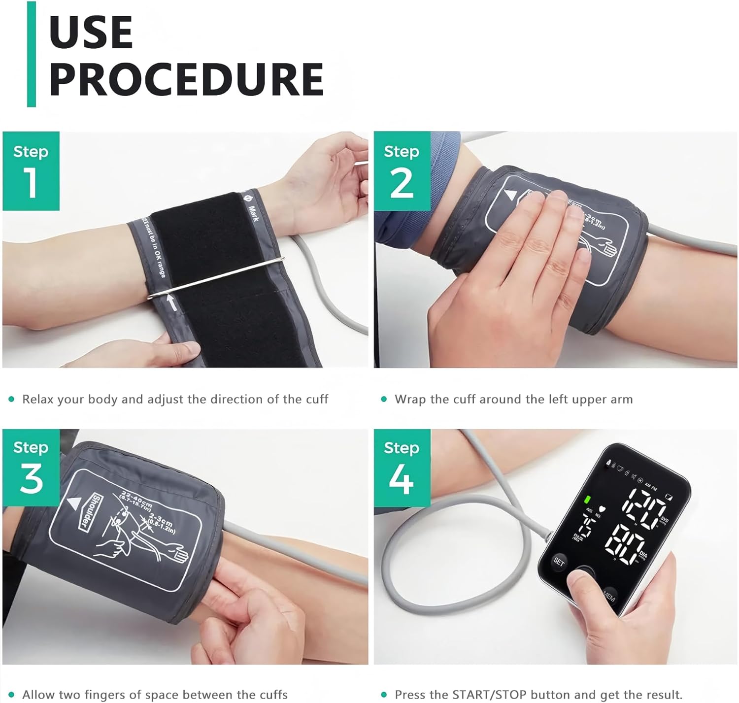 Oklar Blood Pressure Monitor Upper Arm Monitors for Home Use BP Machine Sphygmomanometer with 2x120 Reading Memory Adjustable Arm Cuff 8.7-15.7 Large Display with LED Background Light Storage Bag